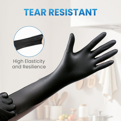 Borje Nitrile Gloves Large, 100 Count Disposable Gloves, Black, Latex-Free Powder-Free, Medical Exam, Food Safe, Cleaning, Cooking