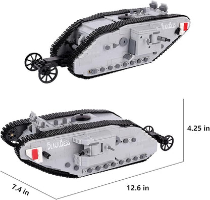 Military WWI British Mark I Tank Armored Vehicle Building Block Toys 841PCS for Kids Aged 8+ Or Adults Compatible with Lego.