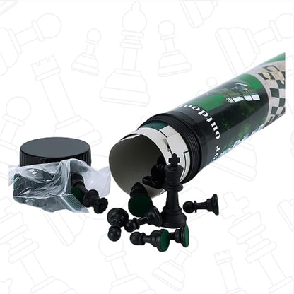 Tournament Chess Set Portable and Professional Set with Travel Portable Plastic Tube Roll. Plastic Staunton Chess Pieces Foldable Vinyl Chess Board. (Green 19X19IN)