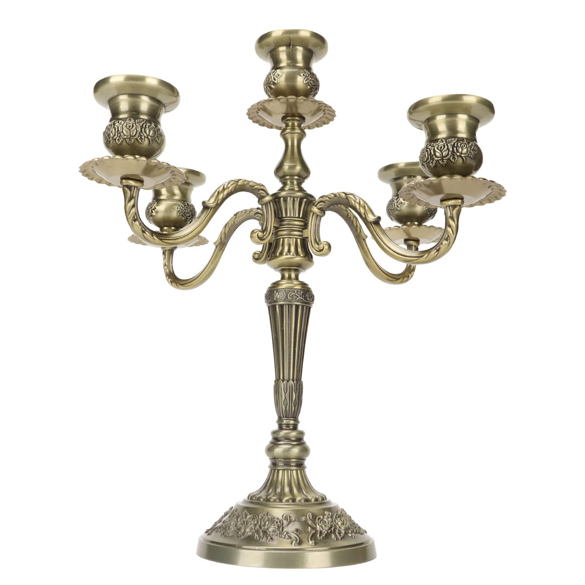 Hamwesh Vintage Candelabra, 5 Candles Capacity Extended Holder Edge Zinc Alloy 5 Arm Candelabra, Metal with Extended Edge for Romantic Dinners Parties Weddings Home Restaurants