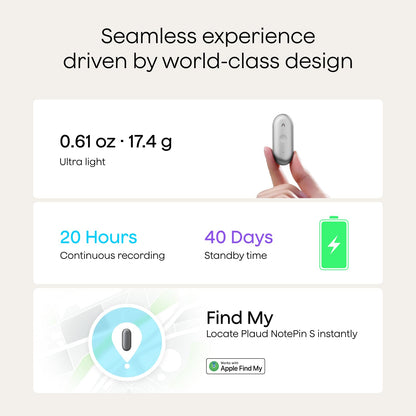 Plaud NotePin S AI Voice Recorder, Wearable AI Notetaker, AI Transcribe & Summarize, Support 112 Languages, 64GB Audio Recorder for Meetings Interviews, Professionals, Teams, with 4 Accessories