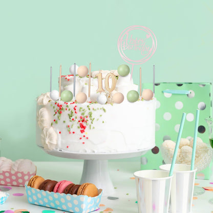 Yerliker 34 Pcs Happy Birthday Cake Toppers Decorations Birthday Candles DIY Cake Decor for Men Women Wedding Anniversary(Sage Green)