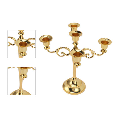 5 Arm Candlestick Holder, Iron Retro Decorative Candle Holder, Golden Metal Centerpiece for Home Church Dining Table, Sturdy Elegant 5 Arm Candle Holder with Fine (Gold)