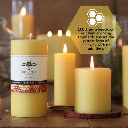 Big Dipper Wax Works 100% Pure Beeswax Pillar Candles (4 Pack) – 2" x 4.75" Handmade in USA, Long Burning Clean Soot-Free, Natural Honey Aroma, Eco-Friendly Cotton Wick, Home Décor & Meditation
