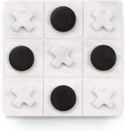 Bey-Berk Marble Tic Tac Toe Set 9 x 9 White Board with Black &amp White Playing Pieces Elegant Coffee Table Game