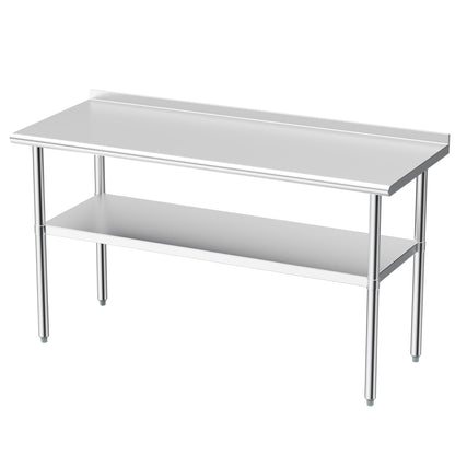 Derro Stainless Steel Table for Prep & Work, 24 X 60 in, Metal Commercial Heavy Duty Table with Backsplash and Adjustable Under Shelf and Foot for Restaurant, Home and Hotel