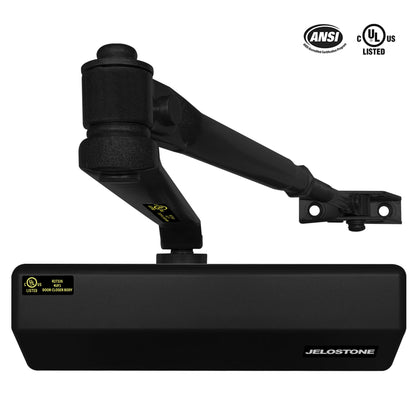 JELOSTONE Medium/Heavy Duty, Commercial Door Closer D4000, ANSI Grade 1, UL 3 Hour Fire Rated, ADA Compliant, Adjustable Spring Size 1-6 for Doors (44-330lb, 30-60 in), Indoor/Outdoor (Black)