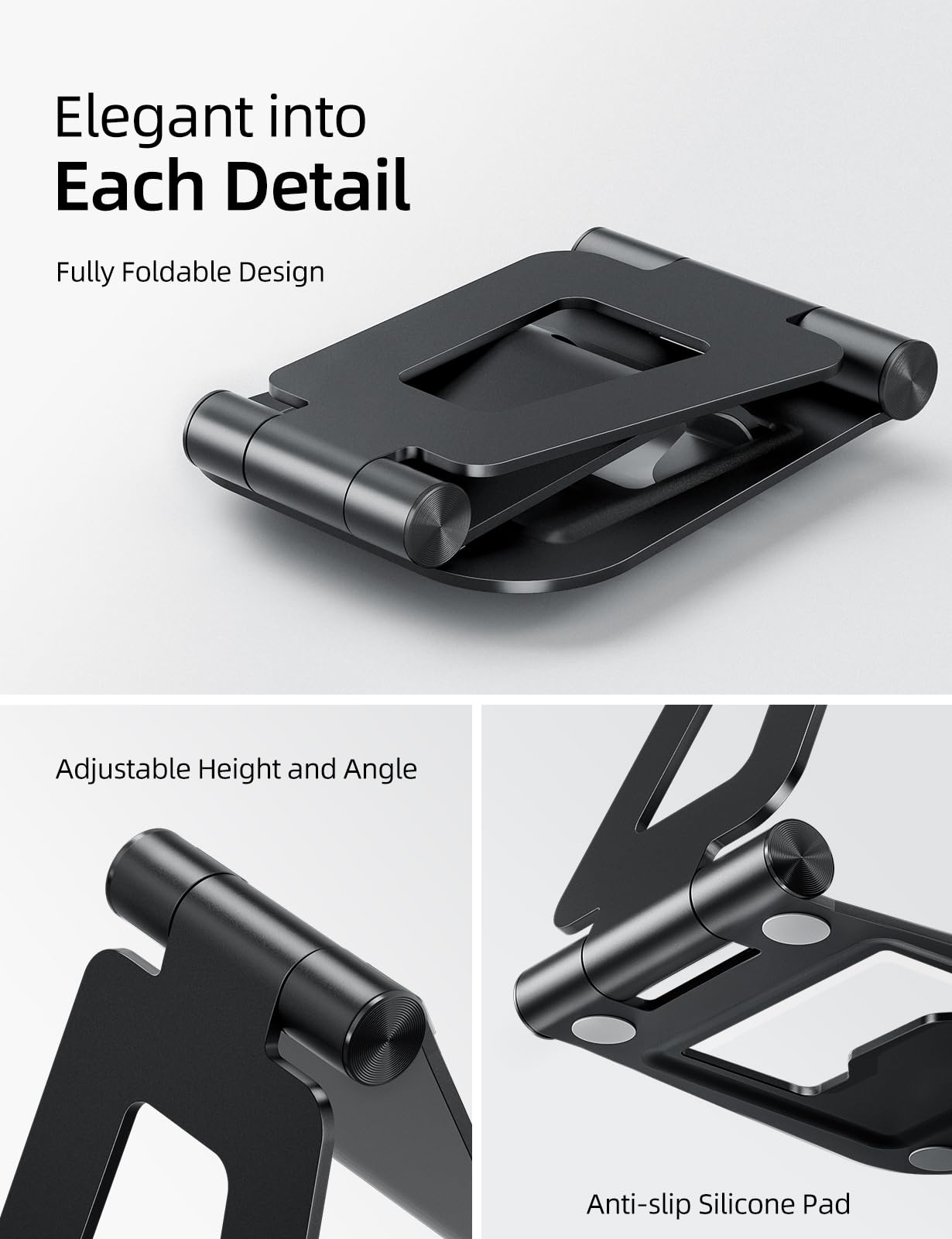 Nulaxy Aluminum Dual Foldable iPad Stand, Fully Adjustable Desktop Tablet Holder, Tablet Accessories for Office Kindle Compatible with Mobile Devices iPad Pro/Air/Mini, iPhone Pro/Max/Plus, Black