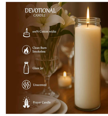White Prayer Glass Candle, 8 Inch, 12 Pack, Devotional for Vigils, Ceremonies