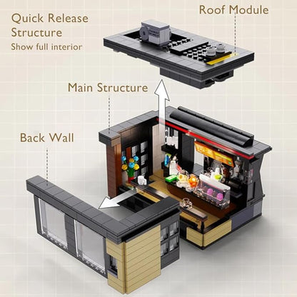 Coffee House Building Blocks Set with Lights Detailed Street View Architecture Model Café Interior &amp Accessories Gift for Teens Adults 14+(768pcs)
