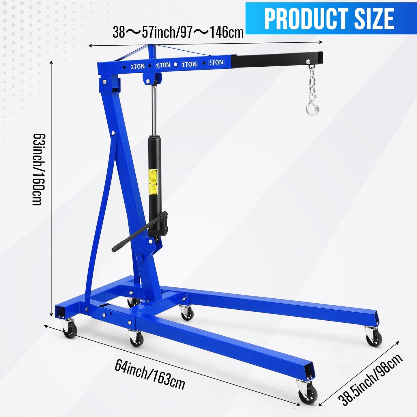 Foldable Engine Hoist, 2 Ton (4000 LB) Hydraulic Cherry Picker, Steel Mobile Load Lifter with 6 Wheels and Telescopic Boom, for Shop Crane, Garage, Workshop, Auto Repair, Heavy-Duty, Blue