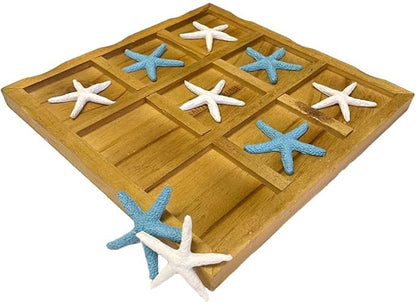 Tic-Tac-Toe Beach Decor | 9 x 9 | Perfect for Beach Décor | Plus Free Nautical eBook by Joseph Rains (Blue &amp White Starfish)