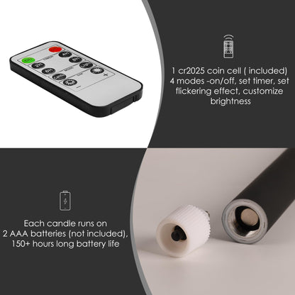 Girimax Black Flameless Taper Candles with Remote, Flickering Realistic LED Candlesticks Battery Operated Set of 6