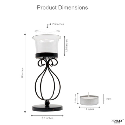 Hosley Bulk Buy Set of 6 Metal & Glass Tea Light Candle Holders for Home Decor, Lighting, Wedding, Parties, Gifting, LED Tea Light Gardens