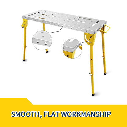 Welding Table 46x18 Inch - Welding Workbench Table 1000Lbs Load Capacity Steel on Wheels, Work Bench Adjustable Height with Folding Legs & 3 Tilt Angles, Three 1.1" Slot (46x18 in 1000lbs)