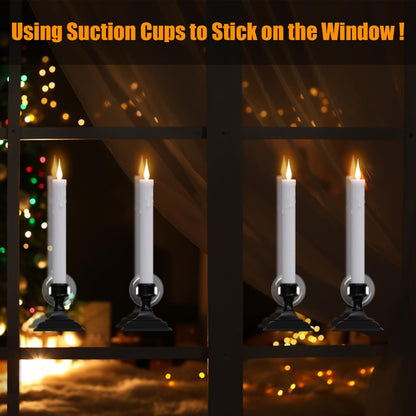DRomance Flameless Window Candles with Remote Timer, 4 Pack White LED Flickering, Dripping Wax Effect, Suction Cups Included