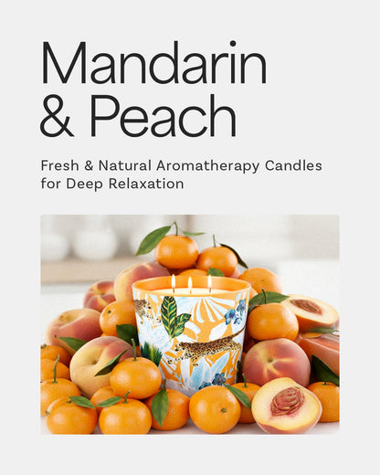 Mandarin Peach Scented Candle, 30oz Natural Soy Wax Non Toxic, 3 Wick Large Aromatherapy Candles for Home Scented, 100+ Hours Long Lasting,Clean Brun, Luxury Canle Gift for Women,Stress Relief,SPA