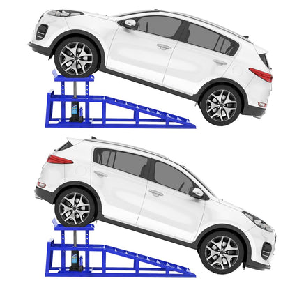 2PCS Hydraulic Car and Truck Service Ramps,11023 LBS (5 T) Capacity, Portable Lifts Ramps for Oil Changes, Adjustable Lift Height 9.8 in to 16.21 in, Home Garage,Vehicle Auto Garage Repair (Blue 5 T)