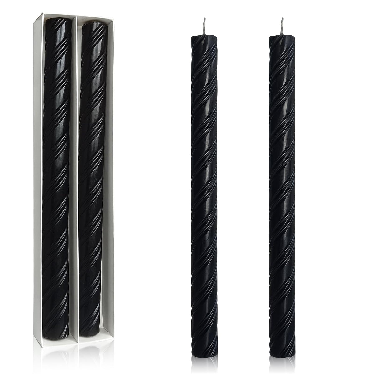 Dripless Taper Candles Unscented Black Spiral Candles Smokeless Long Dinner Candles 10 Inch Long Lasting Burn Candlesticks for Home Decoration Christmas Gifts(2Pcs)