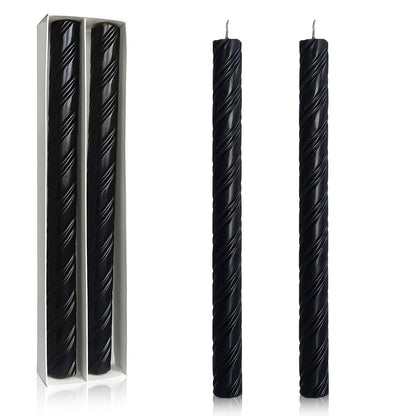 Dripless Taper Candles Unscented Black Spiral Candles Smokeless Long Dinner Candles 10 Inch Long Lasting Burn Candlesticks for Home Decoration Christmas Gifts(2Pcs)