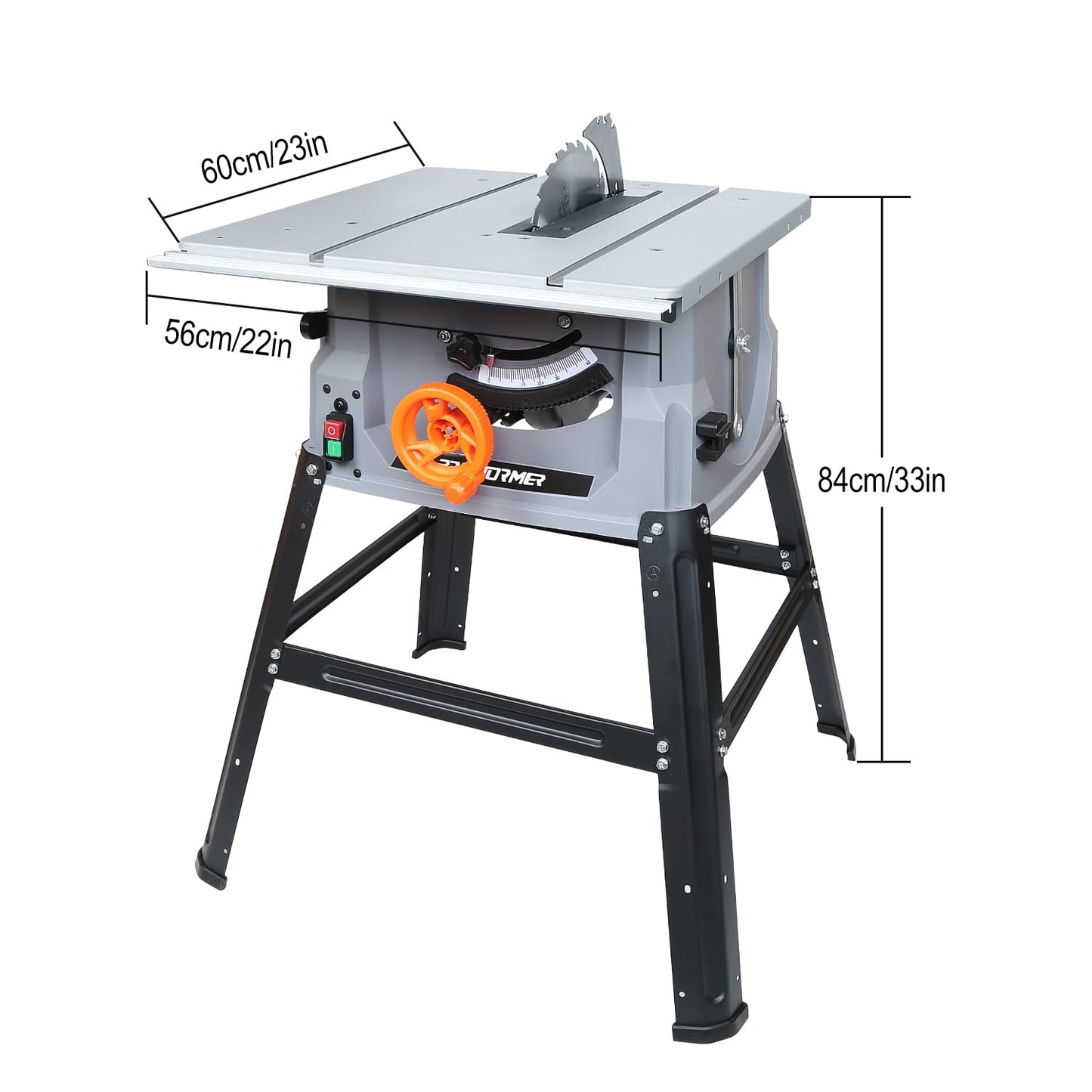 Prostormer 10 Inch Table Saw with Stand, 15A 5000RPM Portable Benchtop Saw, 45°Bevel Cutting Tabletop Saw for Woodworking