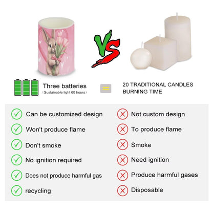 NETILGEN Easter Day Decorative Flameless Electric LED Pillar Candles Lamps with Remote Timer Control Long Lasting, 4 Pcs, Tulips Flowers Bunny