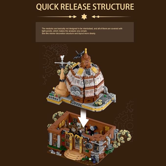 Steampunk Magic Shop Building Blocks Set – LED Lighted Model with Rich Details with Mechanic PartsMOC Architecture Toy Display for Adults &amp Teens(1842 Pcs)