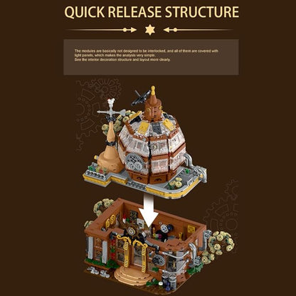 Steampunk Magic Shop Building Blocks Set – LED Lighted Model with Rich Details with Mechanic PartsMOC Architecture Toy Display for Adults &amp Teens(1842 Pcs)