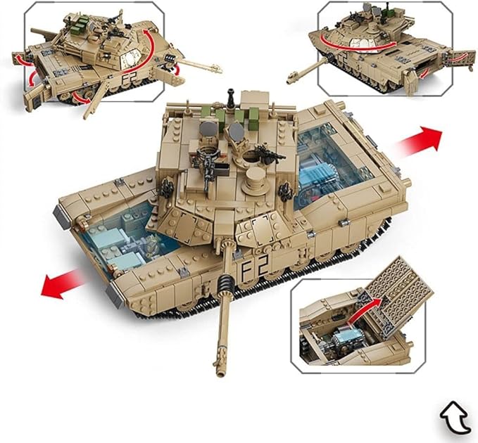 Feleph M1A2 Tank Set Military Model Kit 1:28 Scale WW2 Army Custom Vehicles Set 2-in-1 Tank Hummer Building Bricks Toys for Model Lovers (1463 Pieces)
