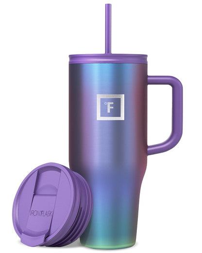 IRON °FLASK Co-Pilot Insulated Mug w/Straw & Flip Cap Lids - Cup Holder Bottle for Hot, Cold Drink - Leak-Proof - Water, Coffee Portable Travel Mug - Rusty Red, 32 Oz