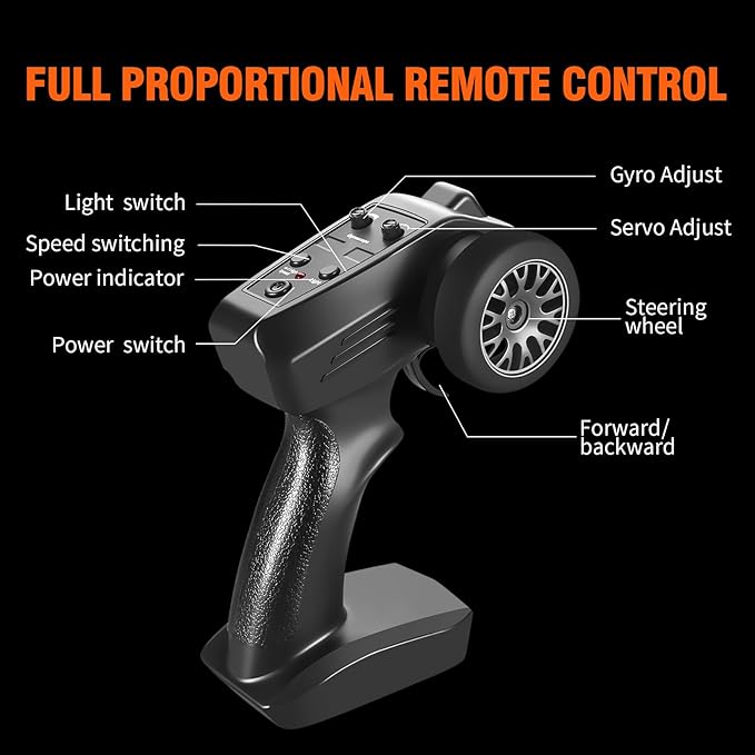 ACAMMZAR Mini RC Drift Car with Gyro 1:43 4WD Full Proportional RC Cars 18KM/H High Speed Remote Control Car with Lights Extra Racing Tires Vehicle for Adults Kids Boys Gray