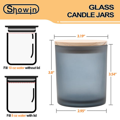 SHOWIN 10 OZ Thick Candle Jars for Making Candles 15 Pcs, Empty Jars with Wood Lids for Candle Making, Sample Container, Frosted Grey