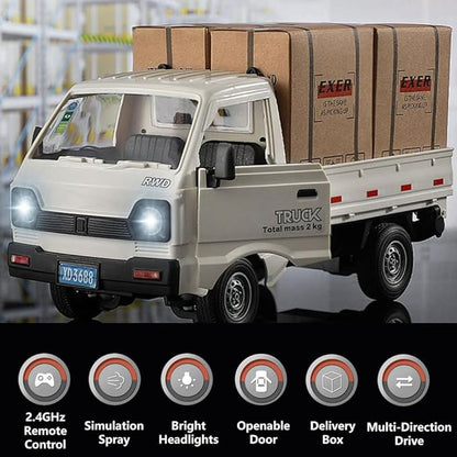 GoolRC Remote Control Car Kei Truck 1:16 Scale RC Transport Pickup Truck with Spray and Light 2.4GHz All Terrain RC Cars for Teens and Adults Christmas or Birthday Gift (Green)