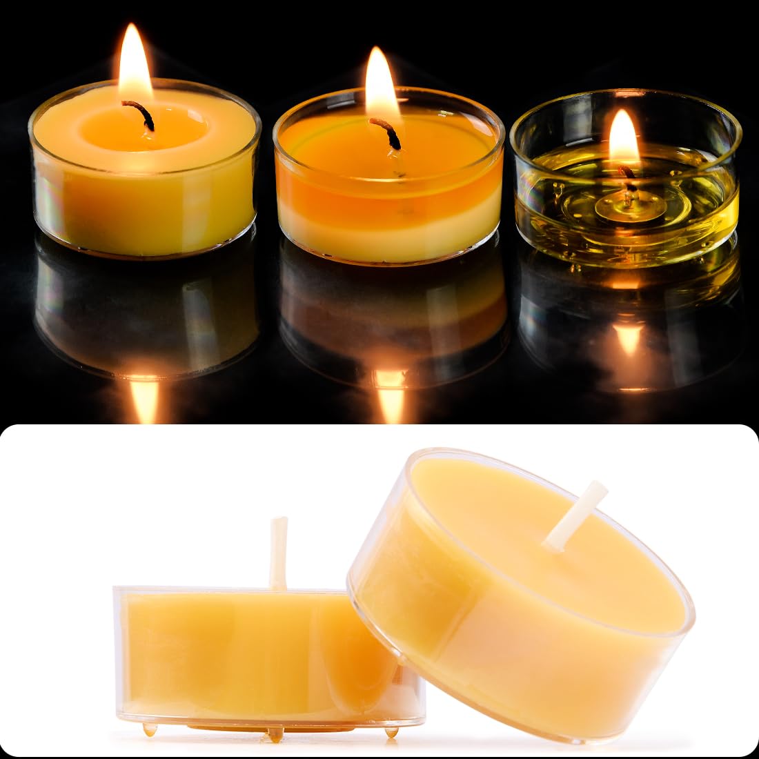 JONERAY 32 Packs Pure Beeswax Tealight Candles Bulk - Clear Cup, Natural Handmade Tea Candles for Dinner Table (Yellow)