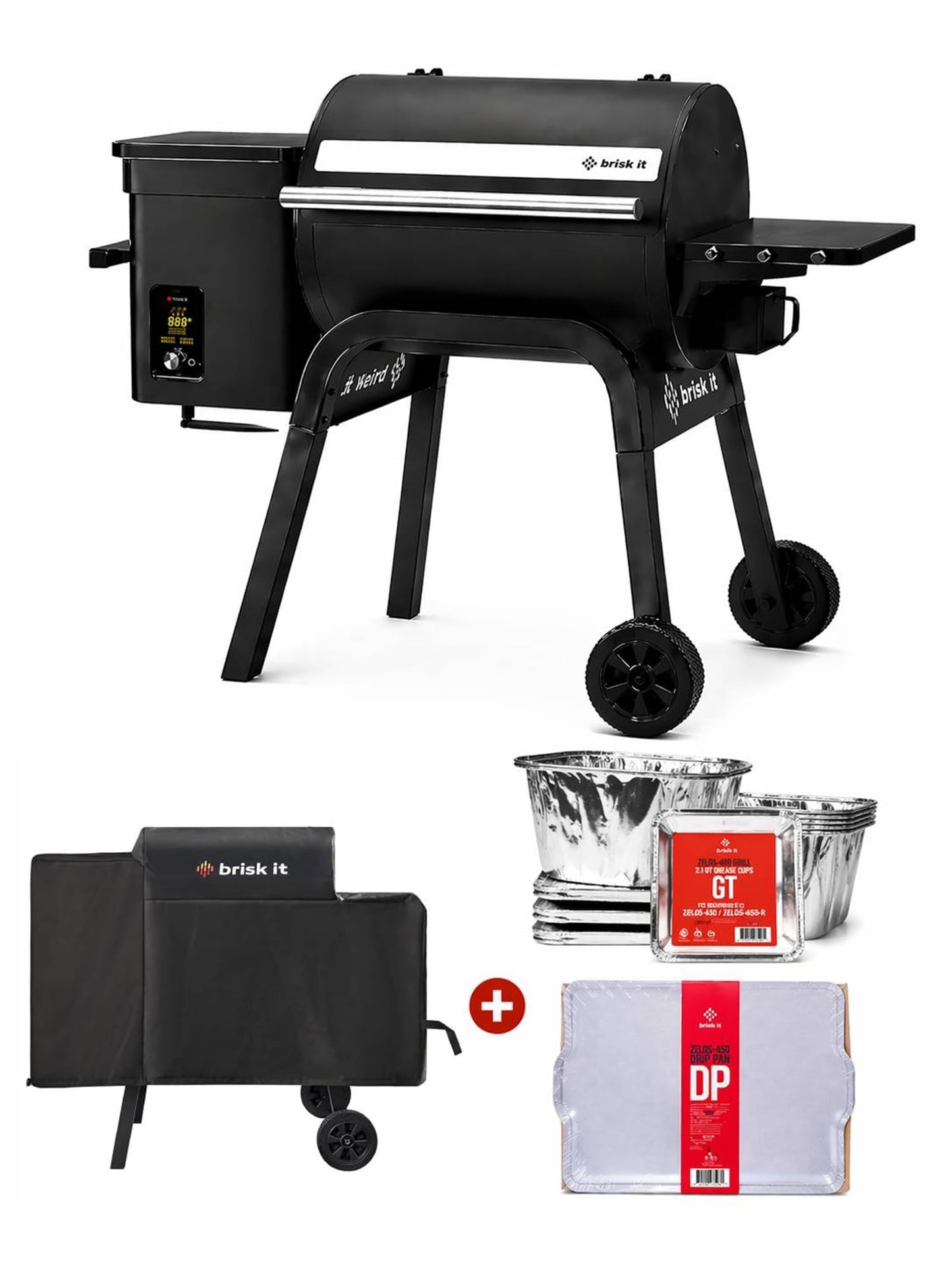 Brisk It Zelos-450 WiFi A.I. Electric Wood Pellet Smoker Grill Bundle with Waterproof Cover, 10 Pack Grease Tray Liners & 10 Pack Drip Pan Liners, Smart Grill with 450 sq.in Cooking Area & Meat Probe