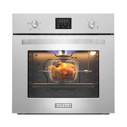 Empava Single Liquid Propane Gas Wall Oven 24 in. 2.3 cu. Ft. Bake Broil Rotisserie Functions with Mechanical Controls and Digital Timer and Convection Fan in Stainless Steel, Silver, 24inches
