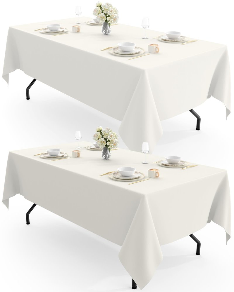 Pureegg Rectangle Table Cloth 60" x 102" – Durable Polyester Tablecloth Offers Reusable & Washable Protection, Ideal for Outdoor Party, Picnic, Wedding, Banquet and Birthday, 2 Pack, Ivory