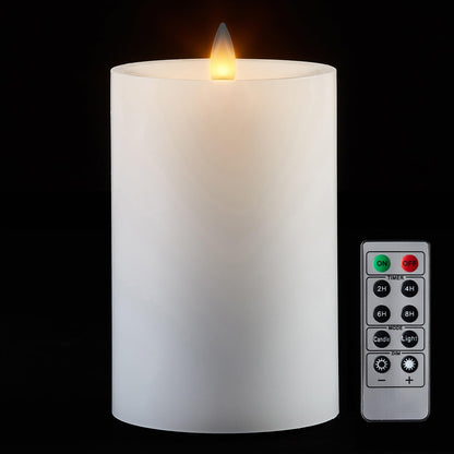 CozierGlow Flameless Pillar Candles Flickering with Remote Timer, Battery Operated LED Candles Up to 400 Hours, 3D Moving Flame Real Wax Candles, D4 x H6, Remote Included (White, 4inx6in)