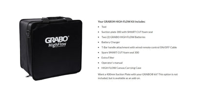 GRABO High-Flow Cordless Vacuum Lifter | 242 lbs Capacity | LED Pressure Display | Ergonomic Pistol Grip | SMART CUT Foam Seal | Lifts Porous Materials, Dry Cast Pavers | Pro Construction Tool