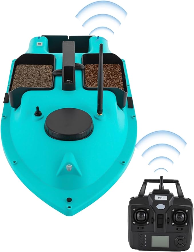RC Bait Boat 600m/1968ft Long-Distance Control Surf Fishing Bait Boat 4.4LBS Loading Capacity with Dual 5200mAh Battery and LCD for Lake/Ocean Angling Auto Navigation (Blue)