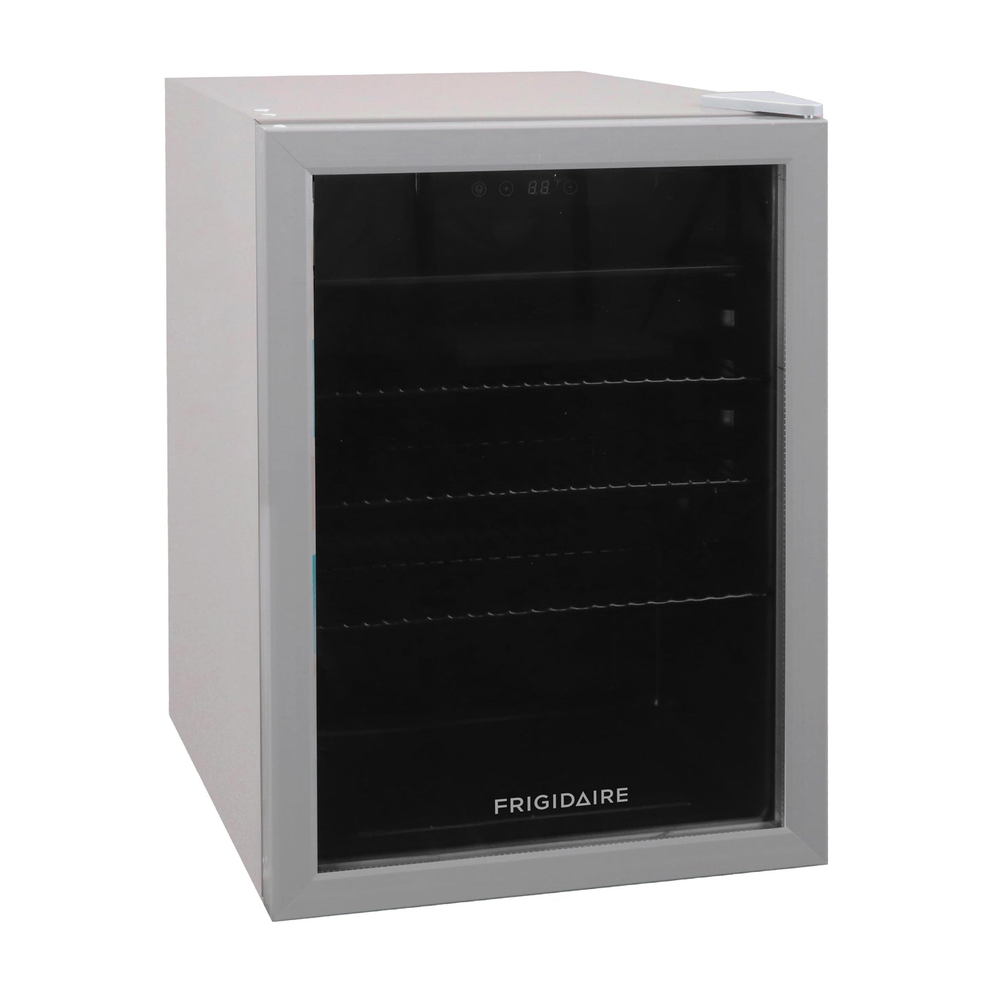 Frigidaire Beverage Fridge Refrigerator with Glass Door, Compact Mini Fridge with Digital Temperature Control Fits 87 Cans or 24 Bottles - 19.29" D x 25" W x 17.51" H, Silver