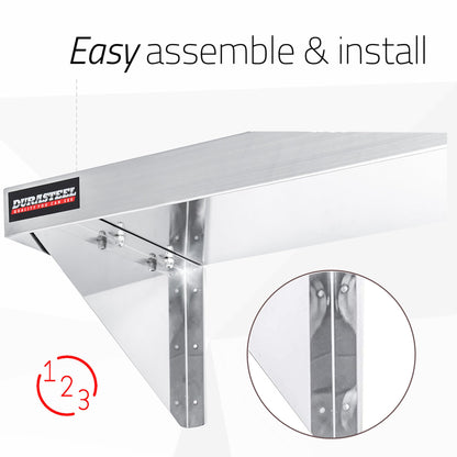 DuraSteel Heavy Duty Wall Mount Shelf - 36" Wide x 14" Deep Classic Stainless Steel Wall Floating Shelves - NSF Metal Storage Wall Shelves - For Commercial Kitchen, Laundry Room, Garage, Food Truck