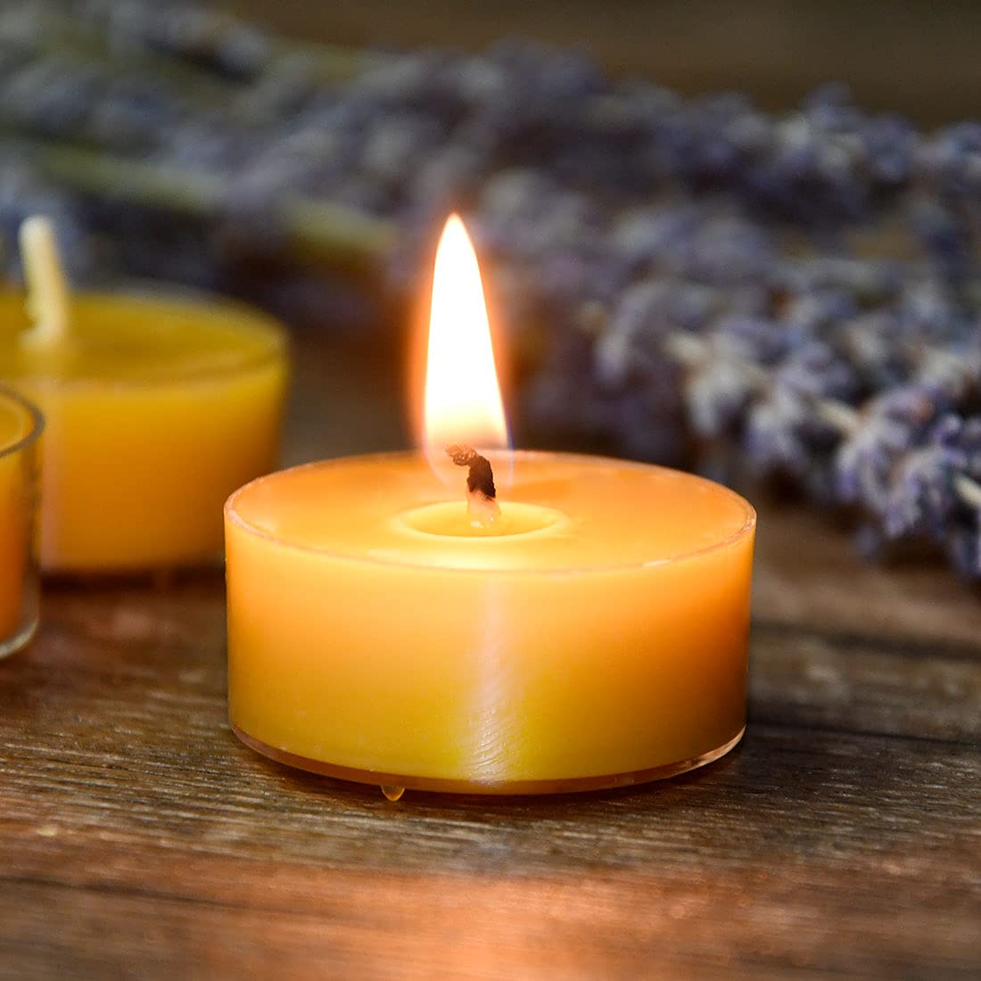 DEYBBY Natural Beeswax Tea Candles 10 Pack, Unscented Beeswax Tealight Candles Bulk, 4 Hours Small Tealights in Clear Cup for Home Decoration Emergency Spa Relaxation