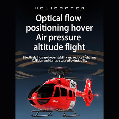 C190 Remote Control Helicopter for Adults 1:30 Scale H145 RC Helicopter 2.4G 6CH Single Propeller Aileron Free Optical Flow Positioning Six-axis Gyroscope Stabilization (Red White(2 Batteries))