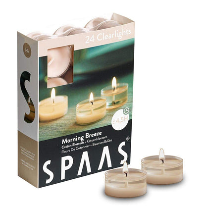 Spaas 24 Scented Clearlights, Tealights in Transparent Clear Cup, ± 4.5 Hours, Morning Breeze