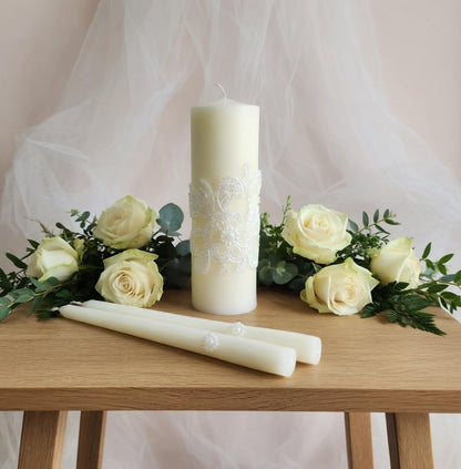 Hosley 11.5-Inch Wedding Unity Candle Set – Cream Pillar & 2 Taper Candles for Ceremony, Special Events, Emergency Kit, Reiki Spa Meditation