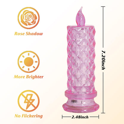 SupBri Rose Shadow LED Flameless Candles, 4PCS Romantic Battery Operated Candles Led Pillar Candles for Valentines Romantic Propose Anniversary Wedding Decorations(Pink, D 2.5" x H 7.2")