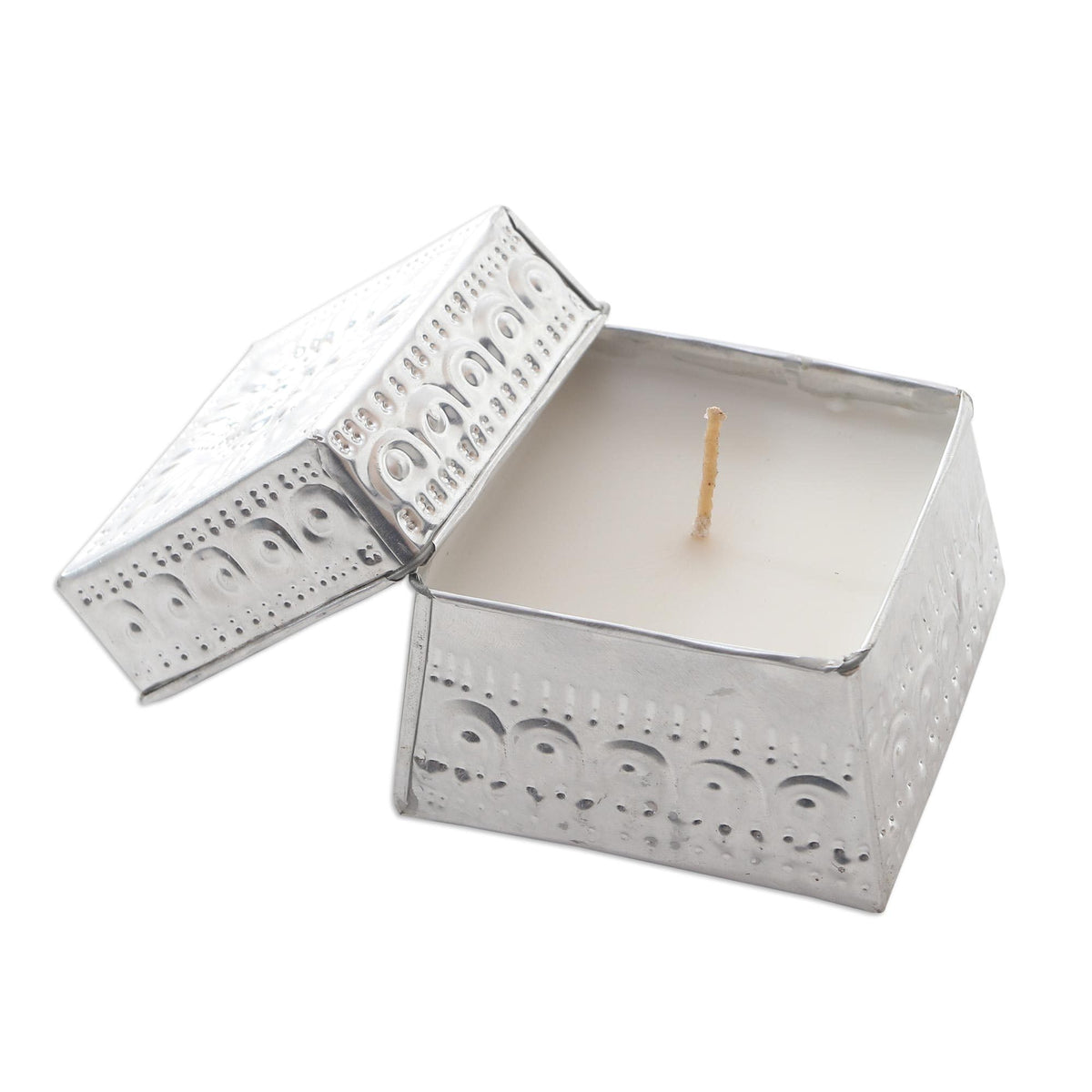 NOVICA Artisan Handmade Aluminum Tinned Candles Beeswax Set of 3 Metallic Indonesia Lamps Lighting Natural Materials Floral [Smallest Piece 1.2in H x 1.6in Diam. Largest Piece 2.4in H x 2.8in Diam.]