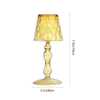 Uonlytech Glass Candlestick Holder 7.48 Inch Clear Decorative Candle Stand for Home Bedroom Office Table Centerpiece Modern Candleholder
