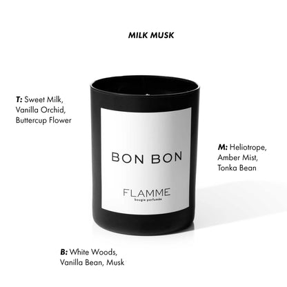 FLAMME Candle Co. Bon Bon | Macaron & Milk Musk Scent | 10 oz | 60 Hour Burn Time | Luxury Candle with Colored Wax | All Natural Soy